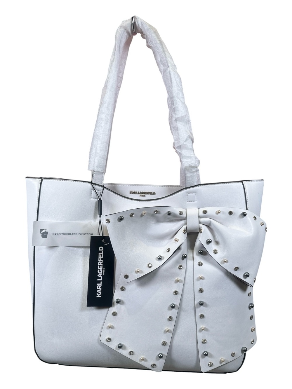 Karl Lagerfeld Paris Canelle White Studded Bow Tote NWT - Picture 17 of 17